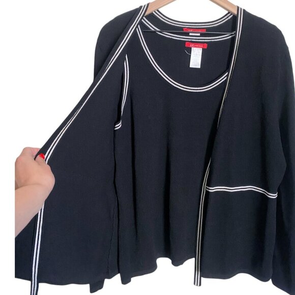 Vintage Anne Klein Cardigan Set Black White Sweater Tank XL - Picture 3 of 8
